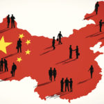Vector of Chinese Flag and a Group of Business People