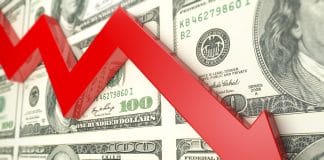 With Variables Impacting Expectations, China Needs to Get Ready for Economic Downturn Red arrow And dollar finance decline graph- Stock image