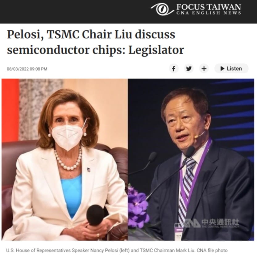 Pelosi’s meeting with TSMC’s Liu