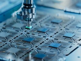 Demand for Computer Chips Fuelled by AI Could Reshape Global Politics and Security Close-up of Silicon Die are being Extracted from Semiconductor Wafer and Attached to Substrate by Pick and Place Machine. Computer Chip Manufacturing at Fab. Semiconductor Packaging Process.