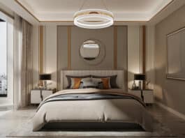 Tiger Downtown Ajman: Fully Furnished Homes, Flexible Payment Plans, and a Lifestyle by the Water 3d render of luxury hotel room bedroom