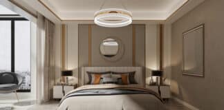 Tiger Downtown Ajman: Fully Furnished Homes, Flexible Payment Plans, and a Lifestyle by the Water 3d render of luxury hotel room bedroom